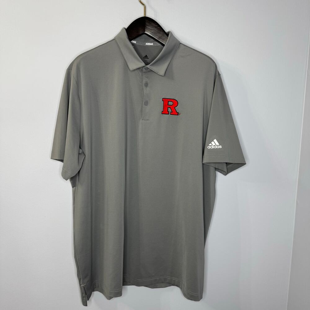 Adidas Men's Rutgers Scarlet Solid Polo Shirt Grey Men's 2XL